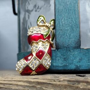 Vintage Monet Christmas Stocking Brooch